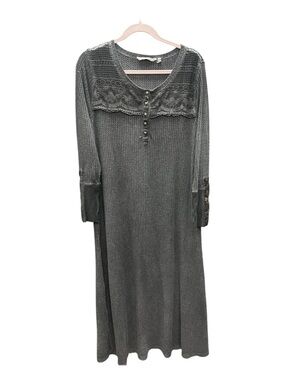 Soft Surroundings Gray Knit Maxi Dress with Lace Yoke